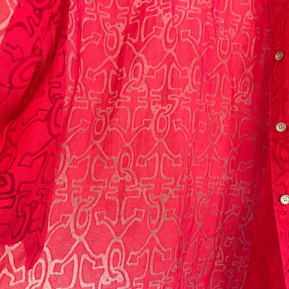 Alfred Dunner Semi-Sheer Red Button Down Blouse, 3/4 Sleeve, Anchors, Cruise L - Picture 4 of 14